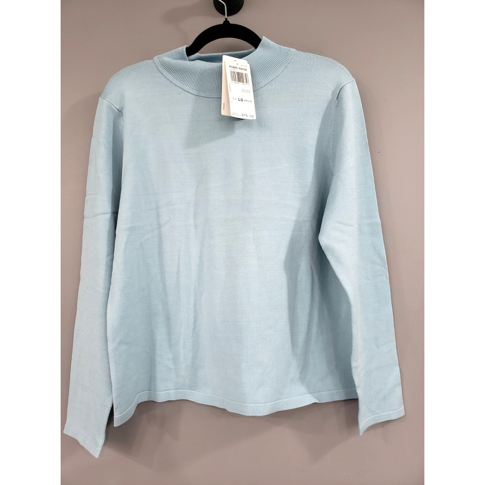 NEW $75 PETITE LARGE PENDLETON Mock Neck Light Blue Silk Blend Long Sleeve‎